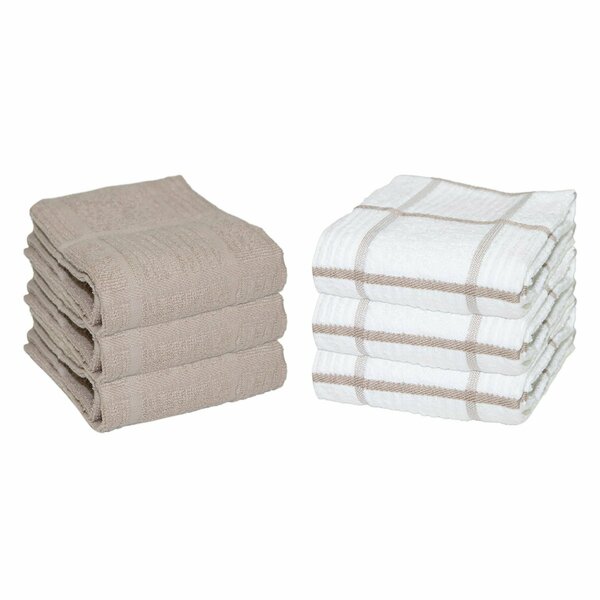 Monarch Brands Premier Kitchen Towels, Windowpane Pattern - Tan, 6PK P-SC-KT6-WITAN